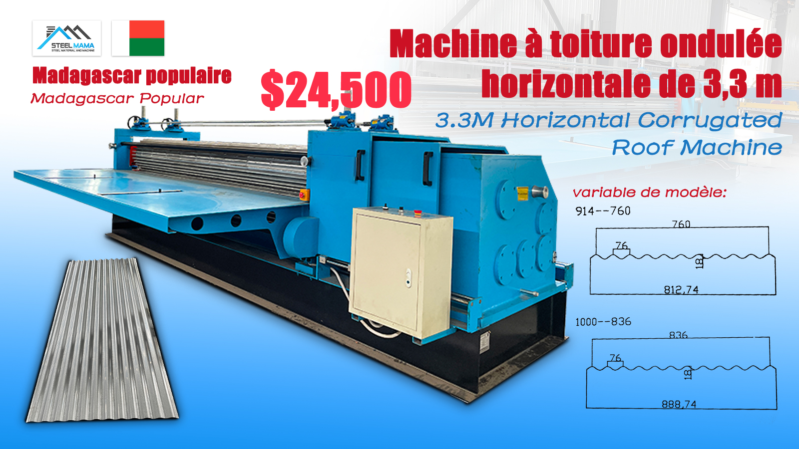 High Quality Barrel Type Corrugated Profile Roof Sheet Roll Forming Machine For Madagascar 