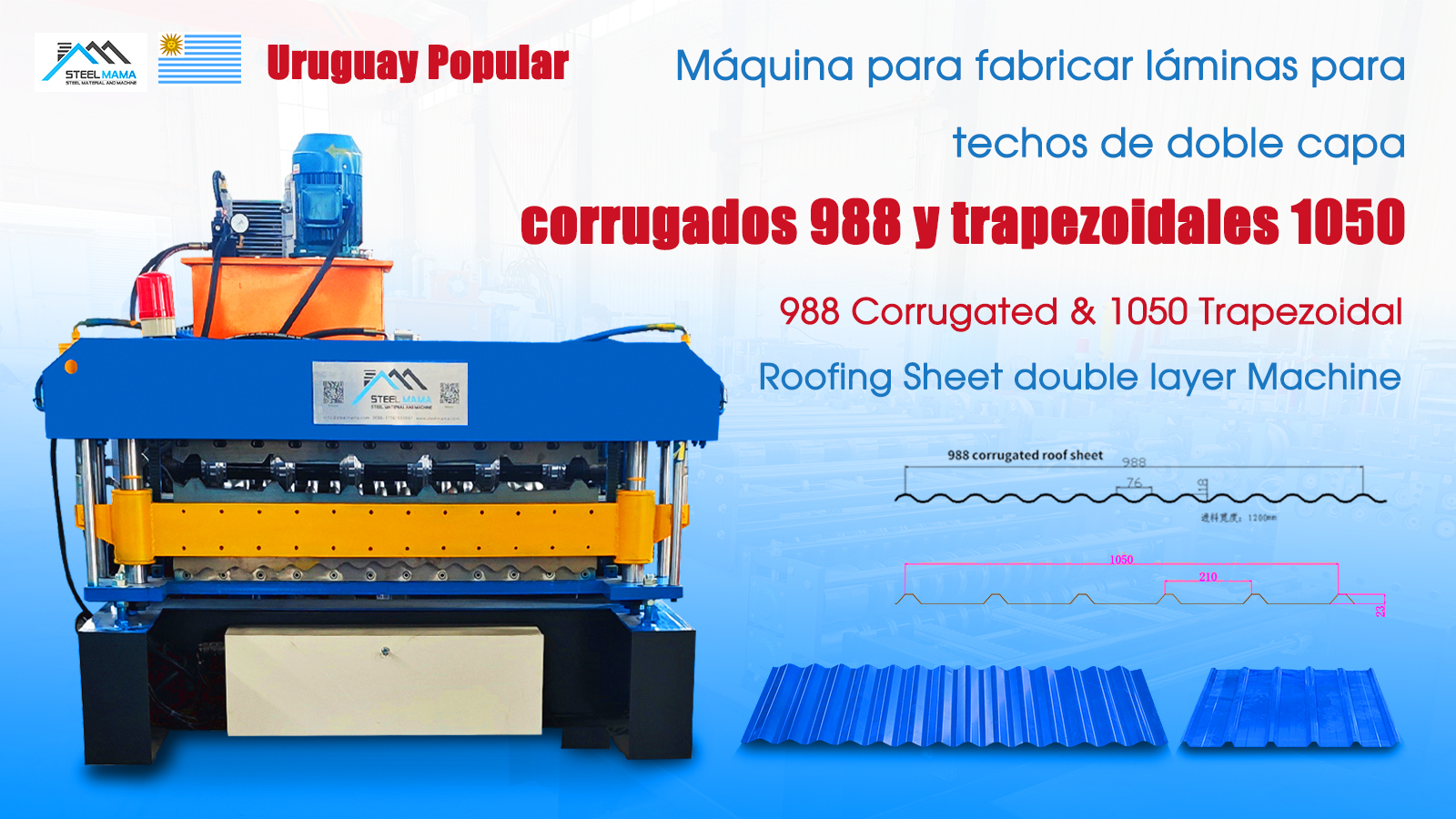 Uruguay Popular Full Automatic 988 Corrugated & 1050 Trapezoidal Double Layer Roofing Sheet Roll Forming Machine