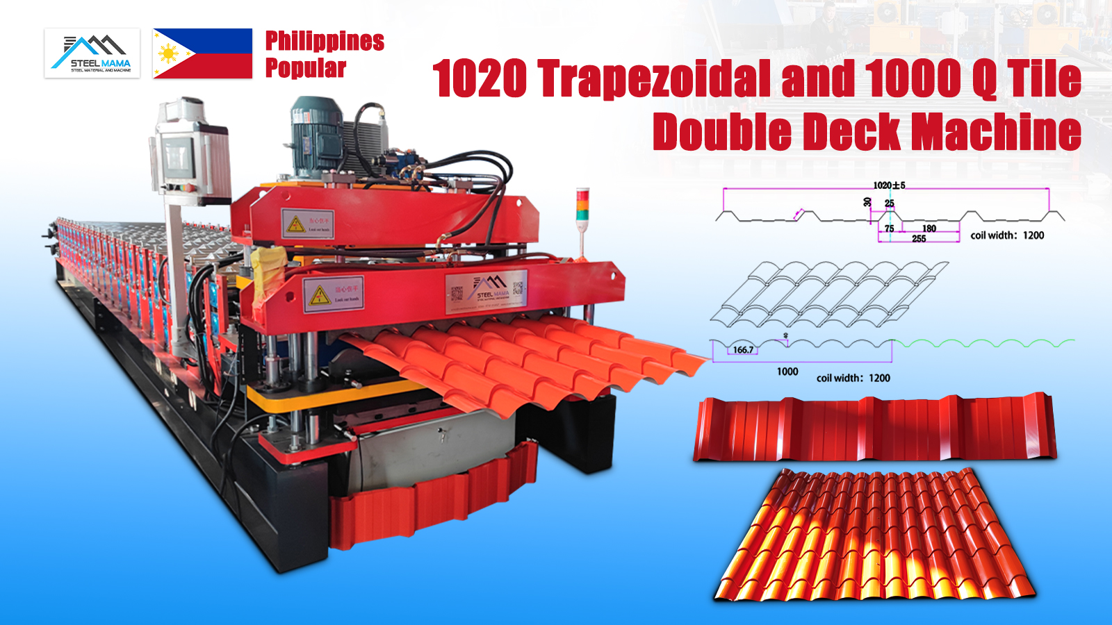The Philippines Popular 1020 Trapezoidal And 1000 Q Tile Double Deck Cold Roll Forming Making Machine