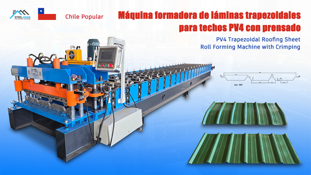 Chile Popular Long Lifespan PV4 Trapezoidal Roofing Sheet Roll Forming Machine with Crimping 