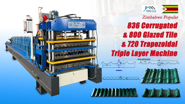 Zimbabwe Popular Fully Automatic 836 Corrugated 750 Trapezoidal And 800 Glazed Tile Roof Sheet Three Layer Machine