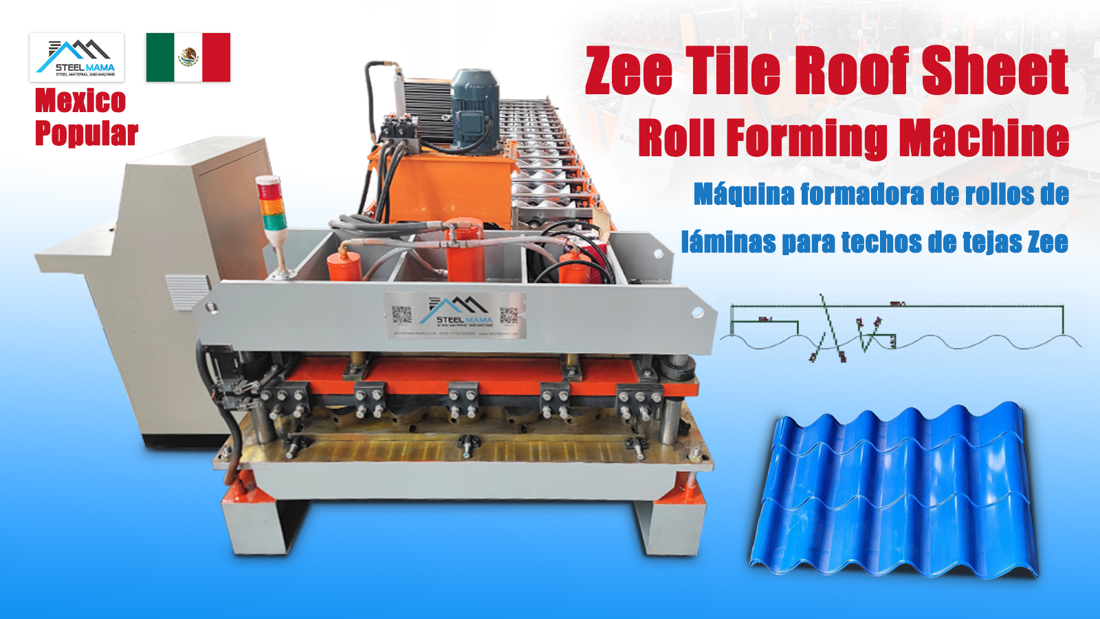 Mexico Popular Full Automatic Metal Steel Glazed Zee Tile Roof Sheet Roll Forming Machine