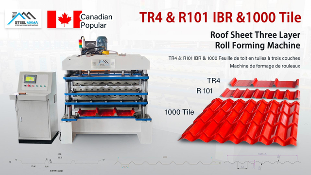 Canada Popular TR4 Trapezoidal & R101 IBR &1000 Metal Steel Glazed Tile Triple Layer Roof Sheet Roll Forming Machine