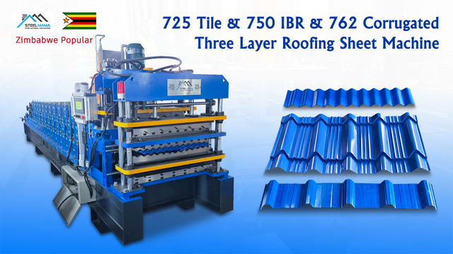 Zimbabwe Popular Full Automatic 725 Tile & 750 IBR & 762 Corrugated Three Layer Roofing Sheet Machine